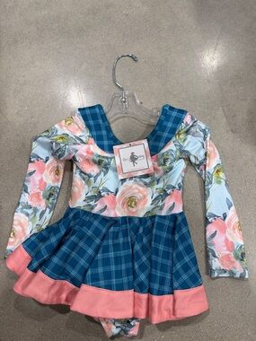 Be Girl Floral & Plaid Long-Sleeve Skater Dress - Pink & Blue - Kids